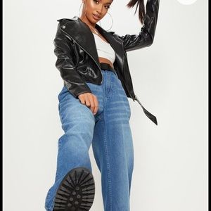 Petite Black Croc Leather Jacket